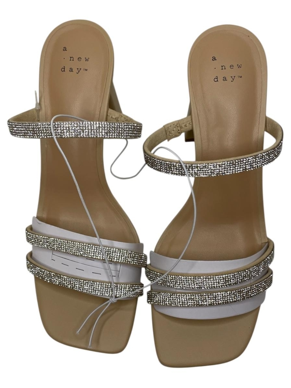 a new day Rhinestone Strappy Heeled Sandal in Tan and White
